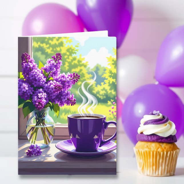 Pretty Purple Lilacs and Coffee Happy Birthday Mum Card (Creator Uploaded)