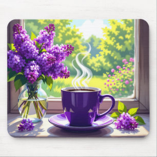 Pretty Purple Lilacs and Coffee  Mouse Pad