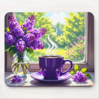 Pretty Purple Lilacs and Coffee Mouse Pad