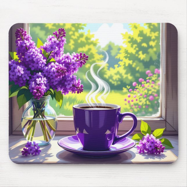 Pretty Purple Lilacs and Coffee  Mouse Pad (Front)