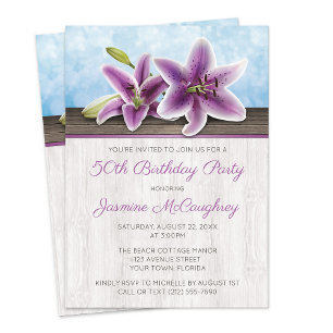 Pretty Purple Lily Birthday Party Invitations