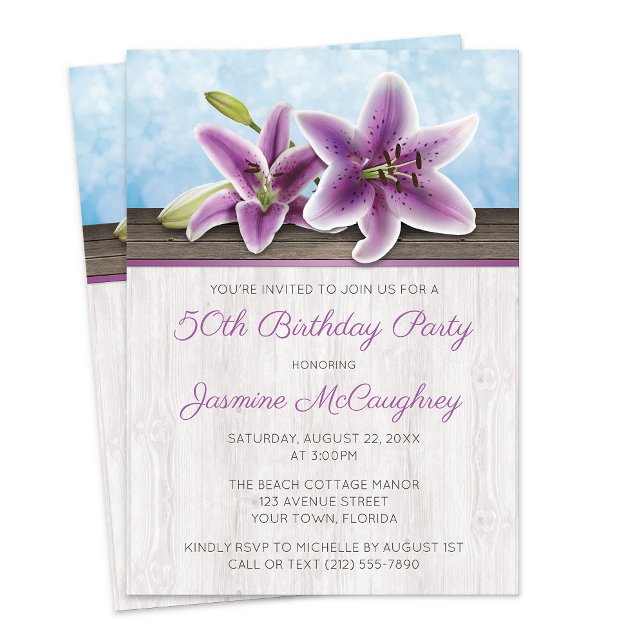 Pretty Purple Lily Birthday Party Invitations (Creator Uploaded)
