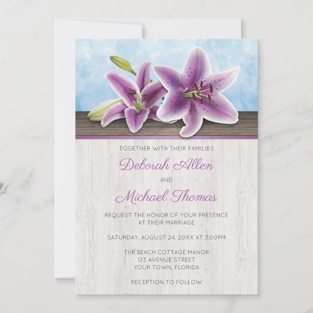 Pretty Purple Lily Wedding Invitations (Front)