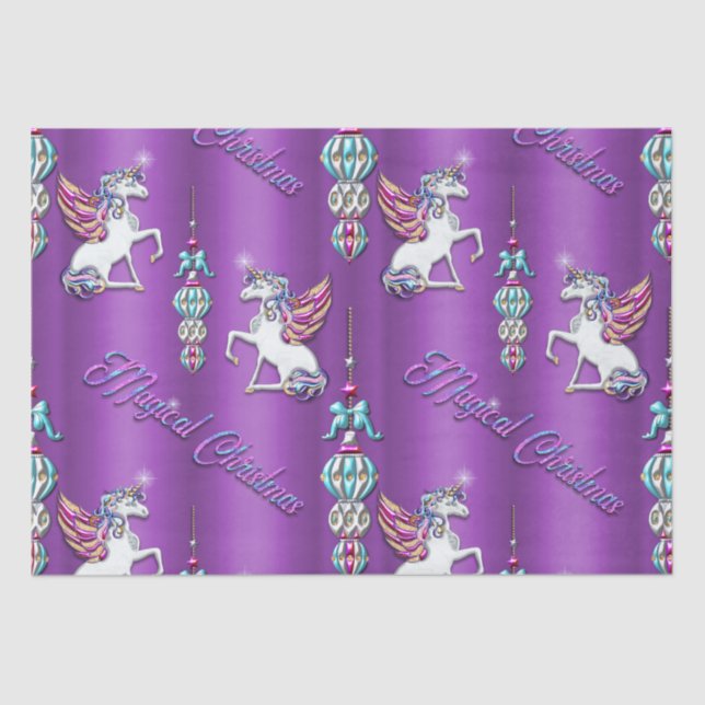 Pretty Purple Magical Christmas Unicorn Tissue Paper (Front)