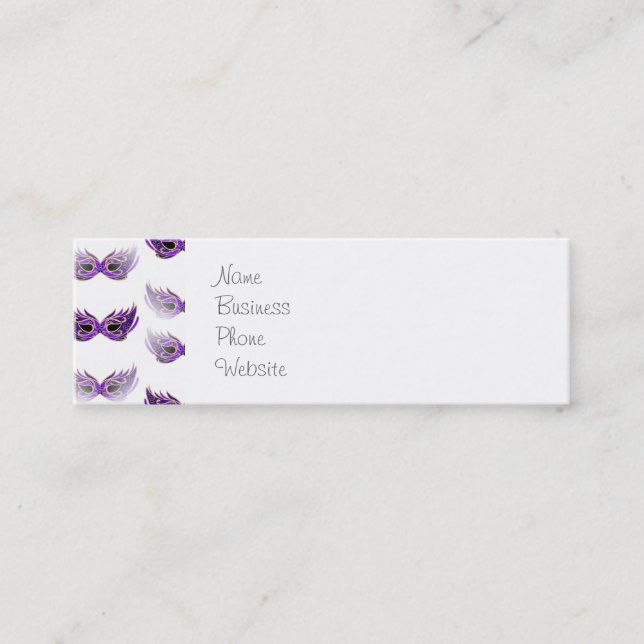 Pretty Purple Masquerade Masks Mardi Gras Mini Business Card (Front)