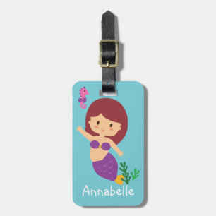 Pretty Purple Mermaid Personalise Luggage Tag