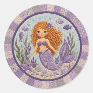 Pretty Purple Mermaid Quilt Classic Round Sticker