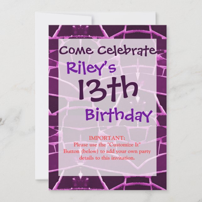Pretty Purple Mosaic Tiles Girly Pattern Invitation (Front)