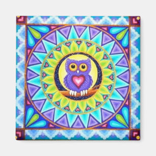 Pretty purple owl mandala magnet by Soozie Wray.