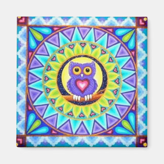 Pretty purple owl mandala magnet by Soozie Wray.