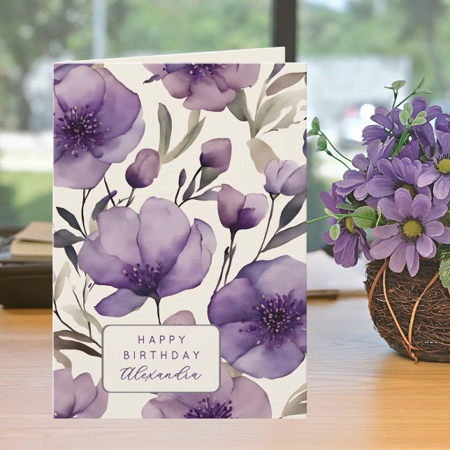 Pretty Purple Pansies Custom Name Birthday Card (Creator Uploaded)