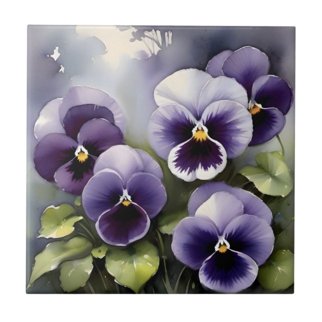 Pretty purple pansies watercolor painting  ceramic tile (Front)
