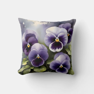 Pretty purple pansies watercolor painting cushion