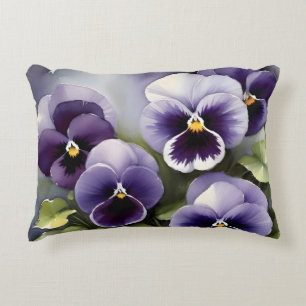 Pretty purple pansies watercolor painting decorative cushion