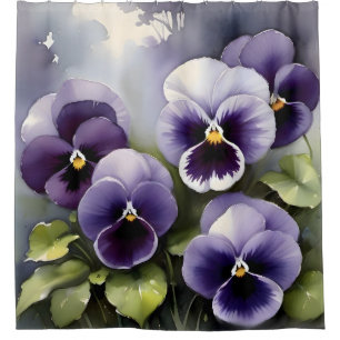 Pretty purple pansies watercolor painting shower curtain