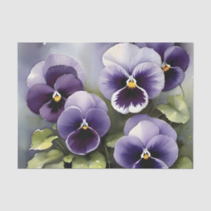 Pretty purple pansies watercolor painting tissue paper