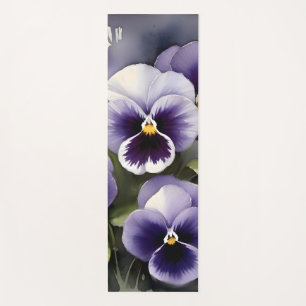 Pretty purple pansies watercolor painting yoga mat