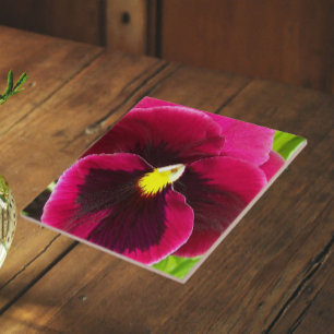 Pretty Purple Pansy Floral Ceramic Tile