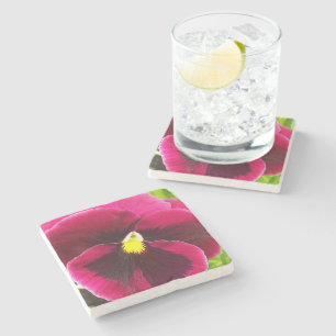 Pretty Purple Pansy Floral Stone Coaster
