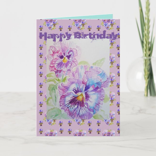 Pretty Purple Pansy Viola Watercolour art Card (Front)