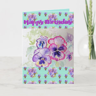 Pretty Purple Pansy Viola Watercolour art Card