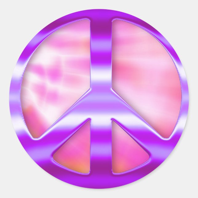 Pretty Purple Peace Sign Classic Round Sticker (Front)