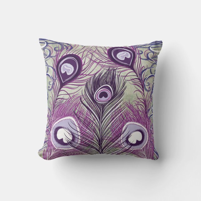 Pretty Purple Peacock Feathers Elegant Design Cushion (Front)