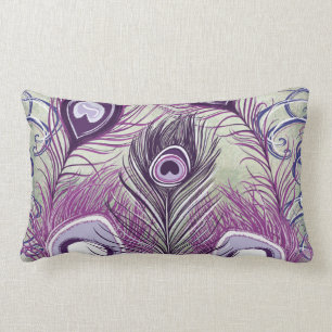 Pretty Purple Peacock Feathers Elegant Design Lumbar Cushion