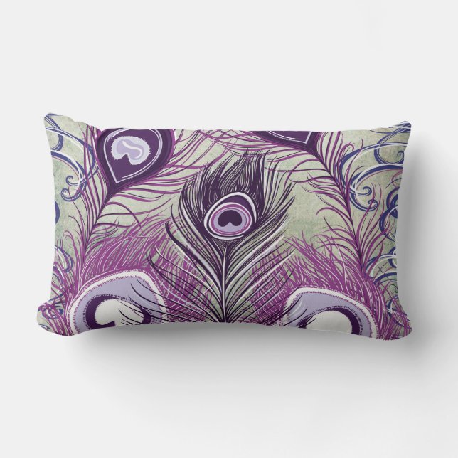Pretty Purple Peacock Feathers Elegant Design Lumbar Cushion (Front)