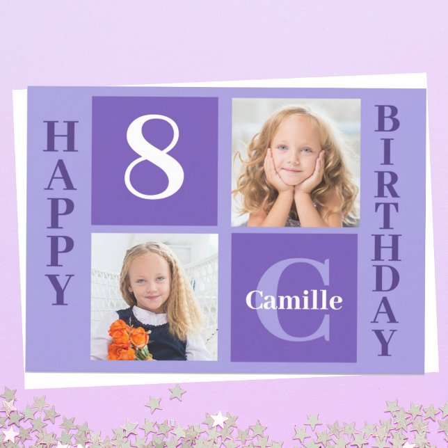 Pretty Purple Personalised Girls Photo Birthday Card (Creator Uploaded)