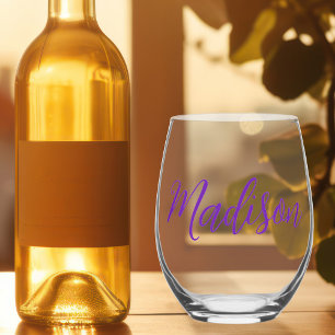 Pretty Purple Personalised Name Handwritten Script Stemless Wine Glass