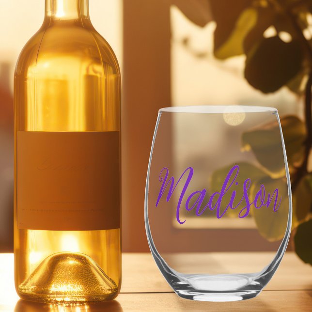 Pretty Purple Personalised Name Handwritten Script Stemless Wine Glass (Creator Uploaded)