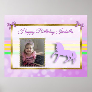 Pretty Purple Personalised Unicorn Rainbow Banner Poster