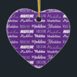 Pretty Purple Personalized Name Collage Christmas Ceramic Ornament<br><div class="desc">A pretty purple personalized heart shaped Christmas ornament gift decorated in nine different fonts spelling your name in white. Cute customizable present with beautiful cursive typography.</div>