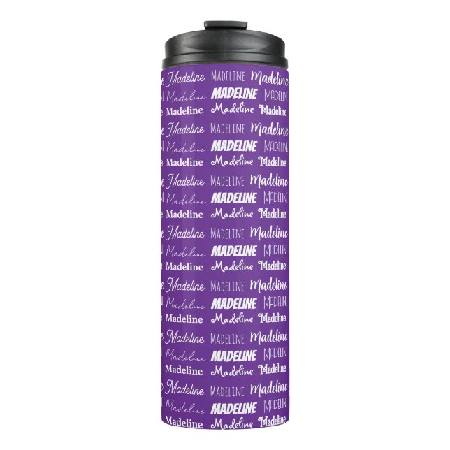 Pretty Purple Personalized Name Collage Thermal Tumbler (Front)