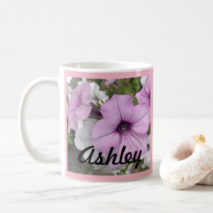 Pretty Purple Petunia Photo Name Coffee Mug