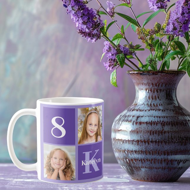 Pretty Purple Photo Collage Birthday Gift Coffee Mug (Creator Uploaded)