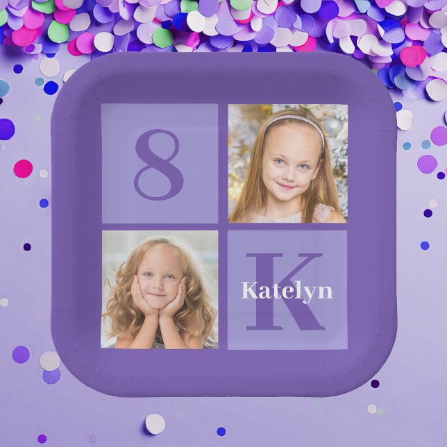 Pretty Purple Photo Collage Custom Birthday Party Paper Plate (Creator Uploaded)
