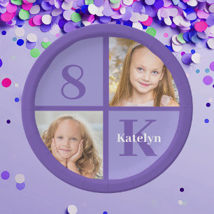 Pretty Purple Photo Custom Kids Birthday Party Paper Plate