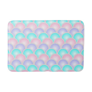 pretty purple pink aqua blue pastel mermaid scales bath mat