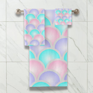 pretty purple pink aqua blue pastel mermaid scales bath towel set