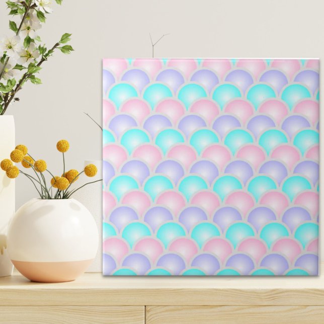 pretty purple pink aqua blue pastel mermaid scales ceramic tile (pretty purple pink aqua blue pastel mermaid scales ceramic tile)
