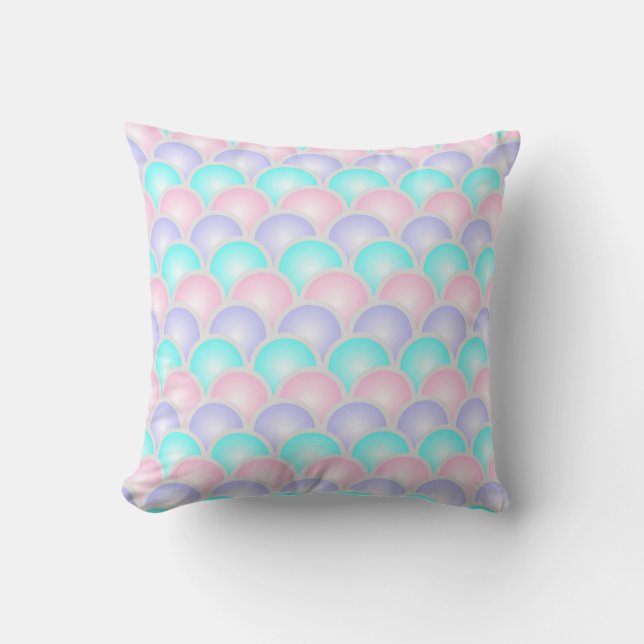 pretty purple pink aqua blue pastel mermaid scales cushion (Front)