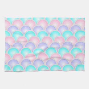 pretty purple pink aqua blue pastel mermaid scales tea towel