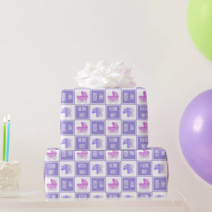 Pretty Purple & Pink Baby Stroller Wrapping Paper