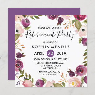 Pretty Purple Pink Botanical Retirement Party Invitation