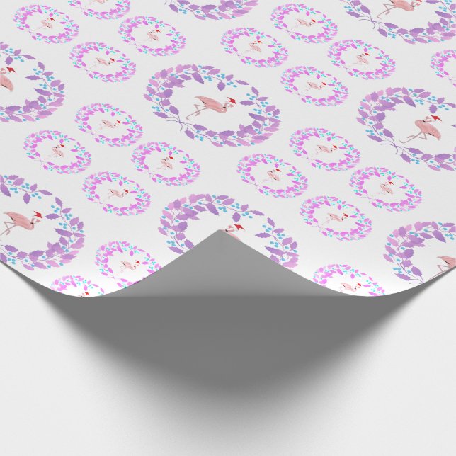 Pretty Purple & Pink Flamingo Kalikimaka Christmas Wrapping Paper (Corner)