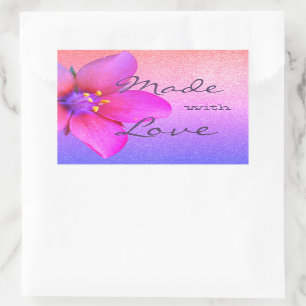 Pretty Purple Pink Flower Blossom Made with Love Rectangular Sticker