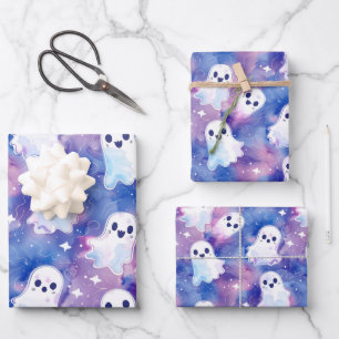 Pretty Purple  pink Ghost Halloween Heva Weva Wrapping Paper Sheet