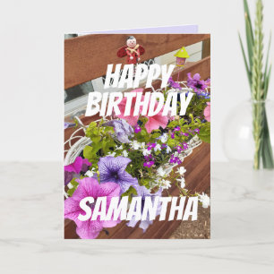 Pretty Purple & Pink Petunias Garden Personalised  Card